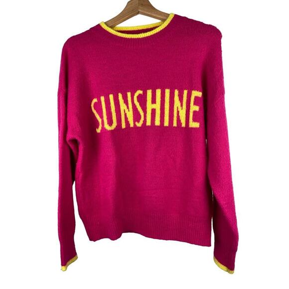 Code X Mode Women's Size M Hot Pink Yellow SUNSHINE Crew Neck Sweater - Picture 1 of 5